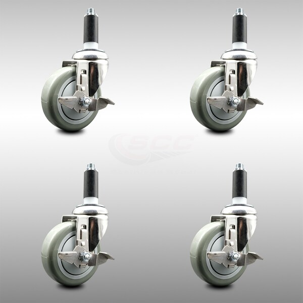 Service Caster 4 Inch 316SS Gray Poly Swivel 1 Inch Expanding Stem Caster Set Brake SCC SCC-SS316EX20S414-PPUB-TLB-1-4 - main